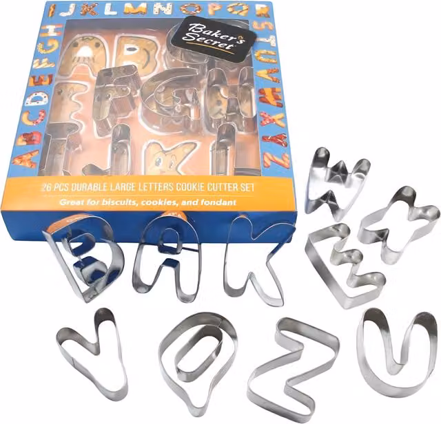 Set di 26 tagliabiscotti a forma di lettere Baker's Secret in acciaio inossidabile color argento