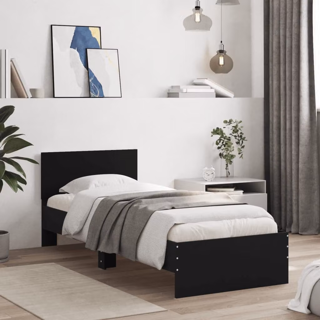 vidaXL Giroletto con Testiera in Legno Multistrato Nero L/P/H: 203 x 90 x 70 cm