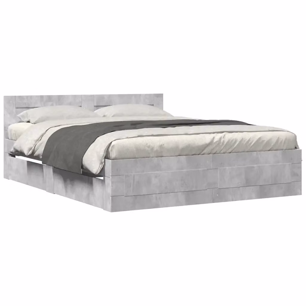 vidaXL Giroletto con Testiera in Tessuto Grigio e Legno Multistrato L/P/H: 160 x 203 x 69 cm – 2