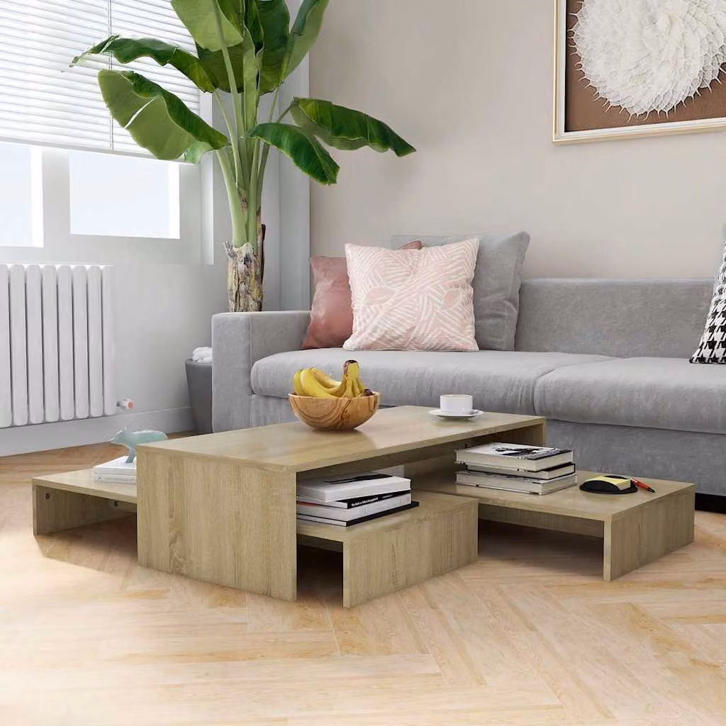 Set di tavolini estraibili vidaXL in legno Rovere Sonoma, L/P/H: 100 x 100 x 26,5 cm