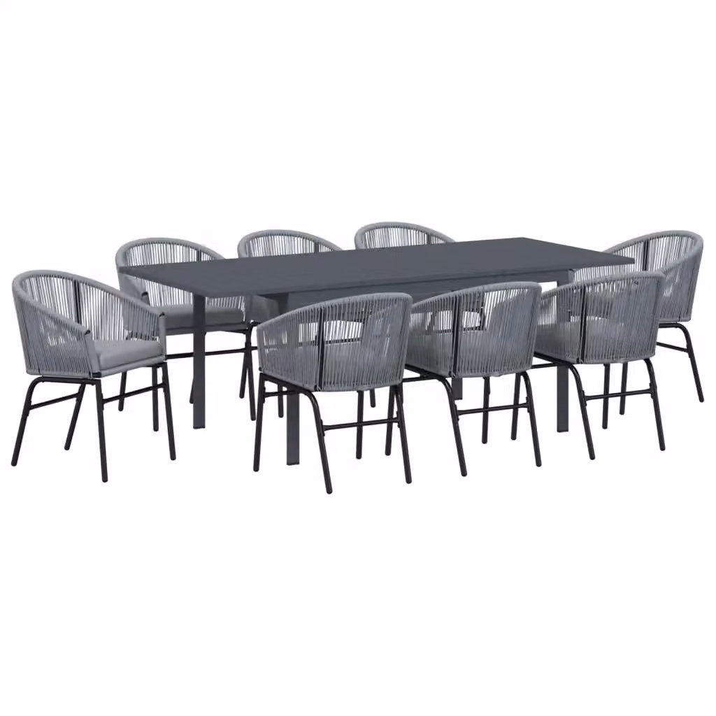 Set da pranzo per giardino e terrazza vidaXL in polyrattan grigio, 9 pezzi, tavolo rettangolare estensibile – 2