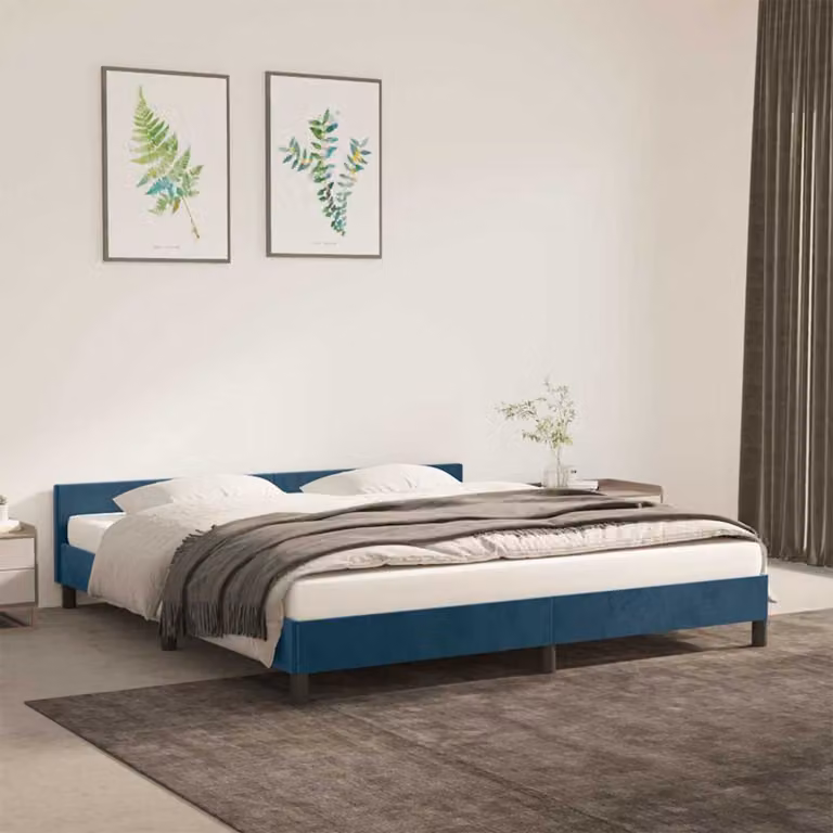 vidaXL Giroletto senza Materasso in Velluto Blu Scuro L/P/H: 160 x 200 cm