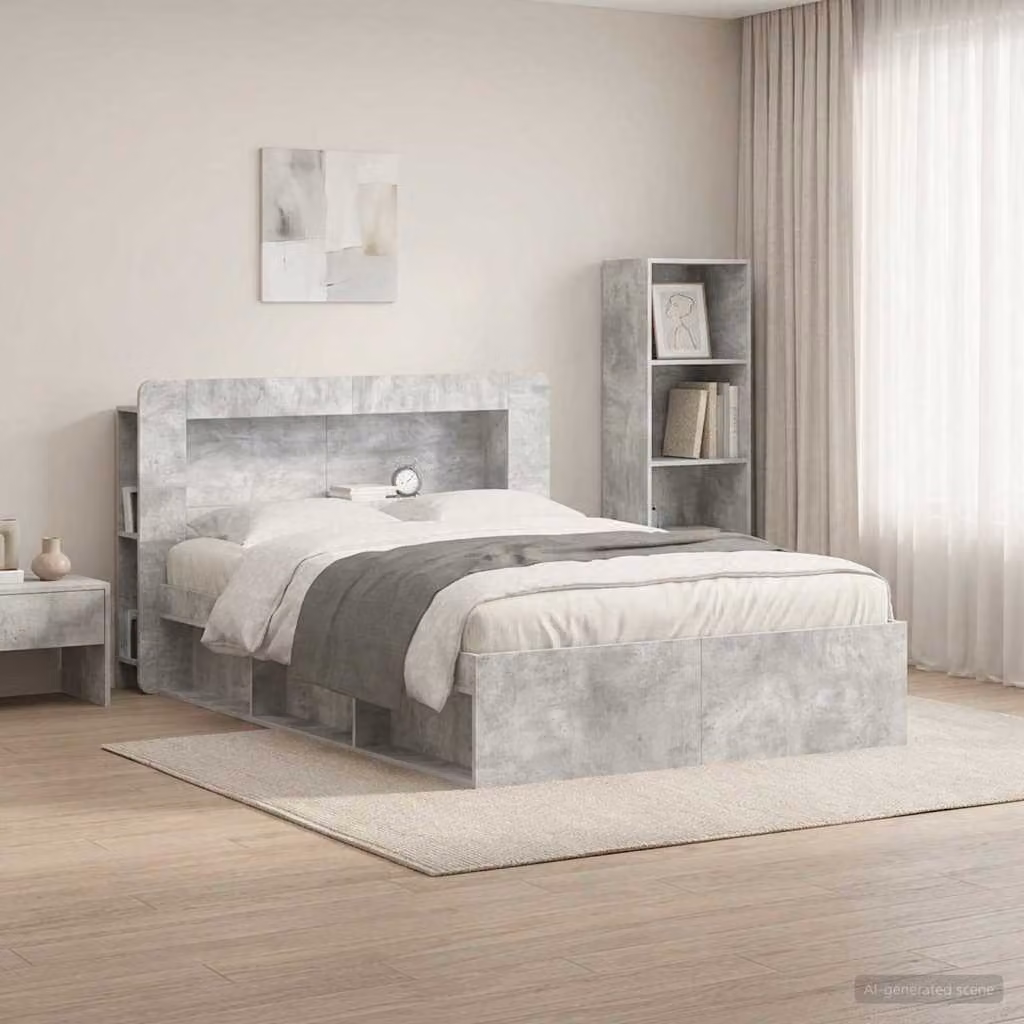Testata del letto moderna vidaXL in legno ingegnerizzato grigio cemento con ripiani integrati