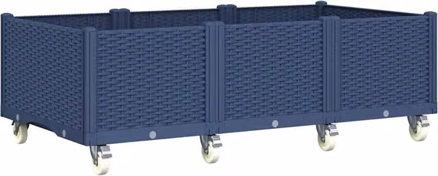Fioriera | Cassetta per fiori | Vaso da Giardino con Ruote Grigio Blu 150x80x54 cm in PP