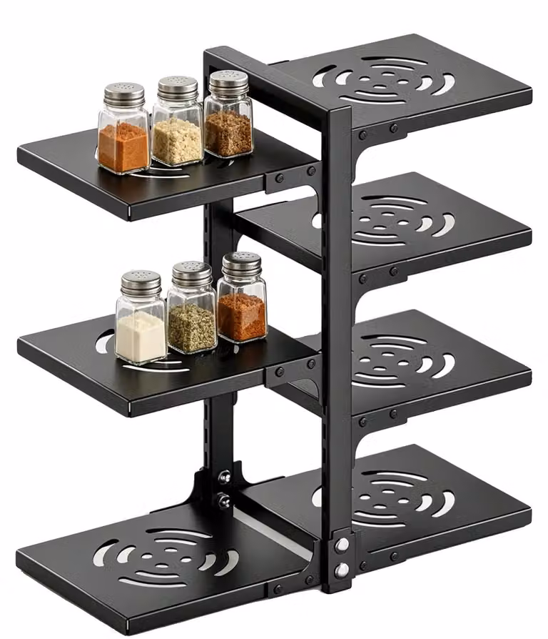 Ripiano portaoggetti per pentole, resistente alla ruggine, design multistrato, colore nero