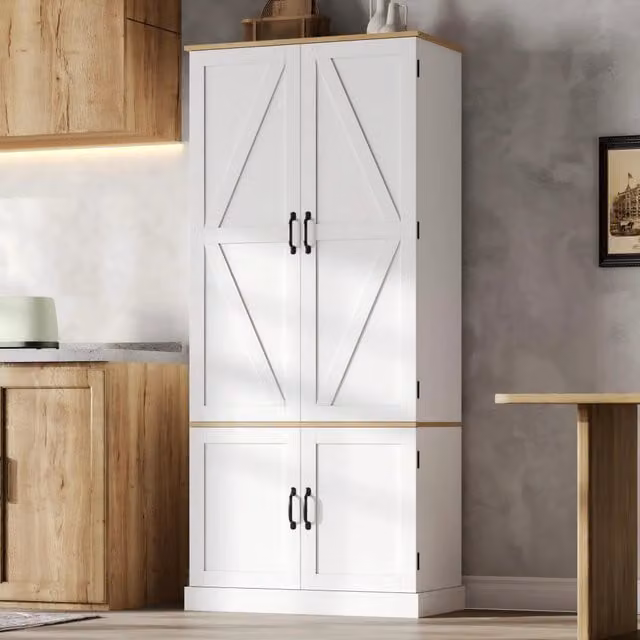 Dispensa alta con 3 ripiani sulla porta, 2 cassetti e luce con sensore per cucina in MDF bianco 80 × 40 × 180 cm