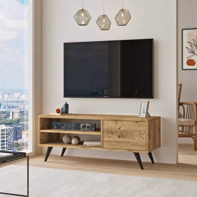Mobile porta TV Max DMORA, Credenza moderna per soggiorno in legno color quercia, L: 110 cm, P: 40 cm, H: 44 cm – 1