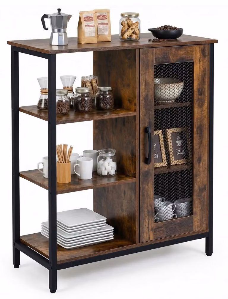 Credenza in legno COSTWAY, mobile da cucina con ante, ripiani e ripiani interni, struttura Acciaio al carbonio, credenza, mobile da buffet, 70x30x81 cm, marrone