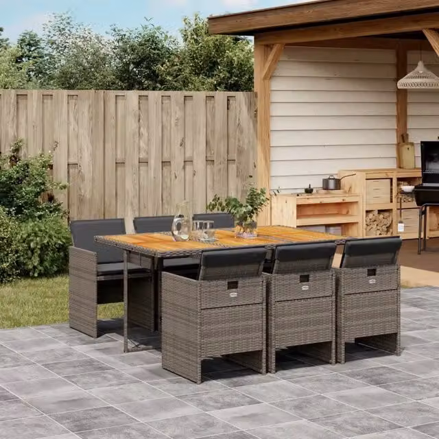 Set da Pranzo da Giardino 7 pz con Cuscini in Polyrattan Grigio 3277681