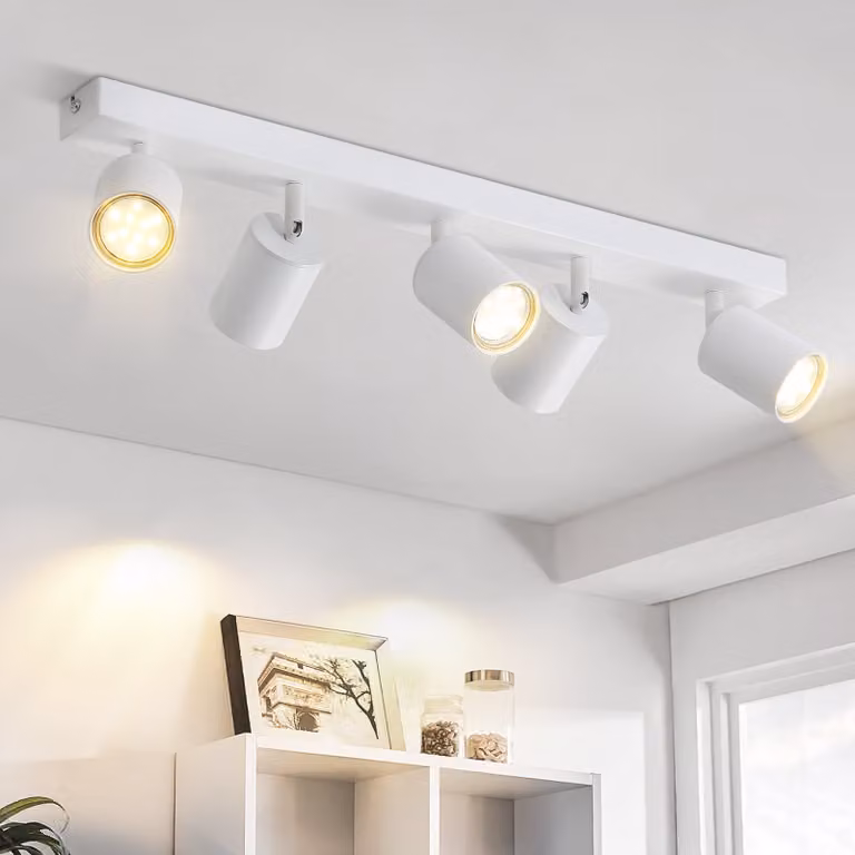 ZMH Faretti da soffitto a LED, lampada da soffitto bianca a 5 luci, lampada da soffitto GU10 in metallo, faretti orientabili a 350° per soggiorno, camera da letto e corridoio