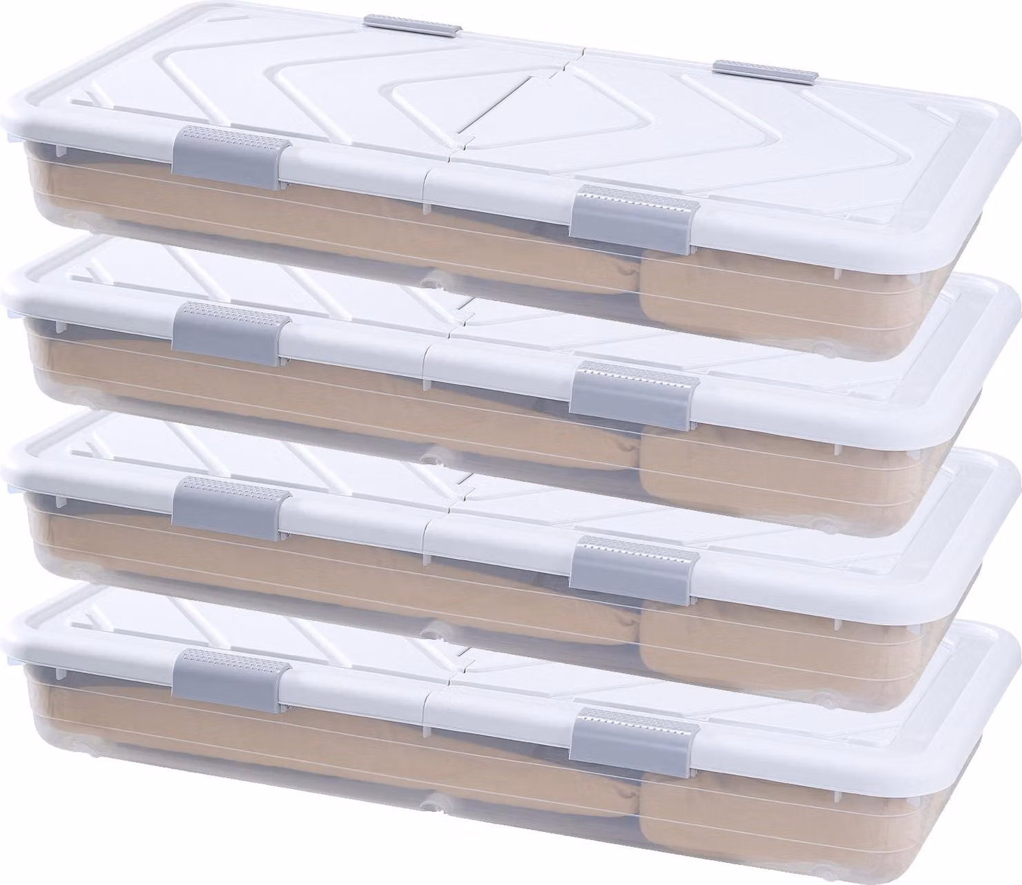 SucceBuy cassettiera sotto letto set di 4 cassetti, arrotolabili (805 x 396 x 175 mm), contenitore sotto letto con coperchio e serratura grigia, organizer per riporre vestiti, scarpe, coperte e per la camera da letto