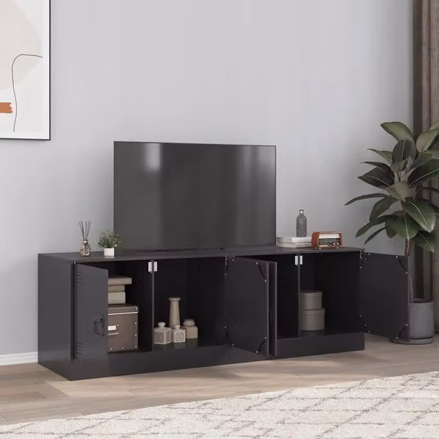 Set di 2 mobili TV vidaXL in metallo nero per soggiorno, L 67 cm x P 39 cm x H 44 cm – 1