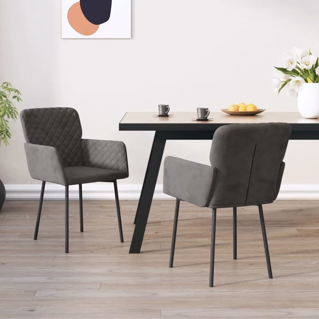 The Living Store Sedie da pranzo 2 pezzi. Velluto grigio scuro