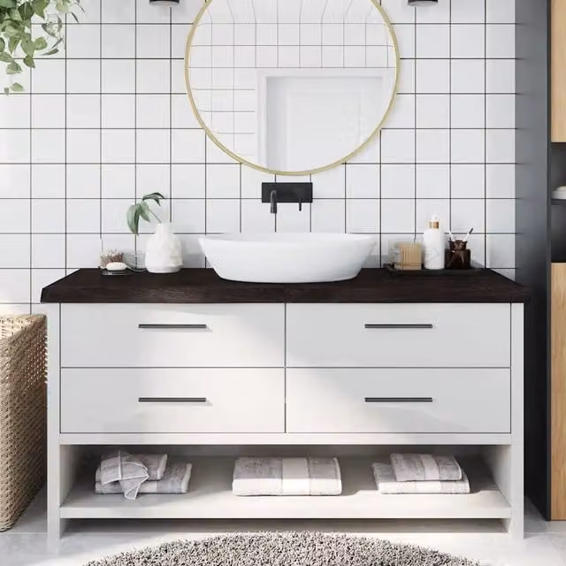 Piano Bagno vidaXL in Legno di Rovere Laccato Marrone Scuro L: 160 cm, P: 60 cm, H: 2-6 cm