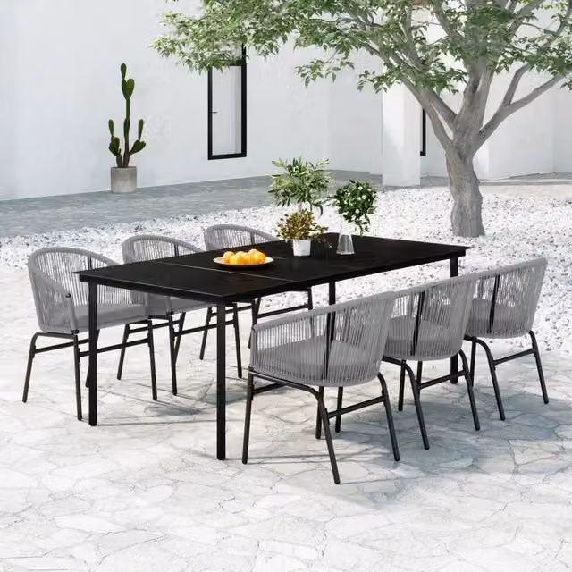 Set da pranzo da giardino moderno vidaXL in acciaio antracite e vetro con 7 pezzi