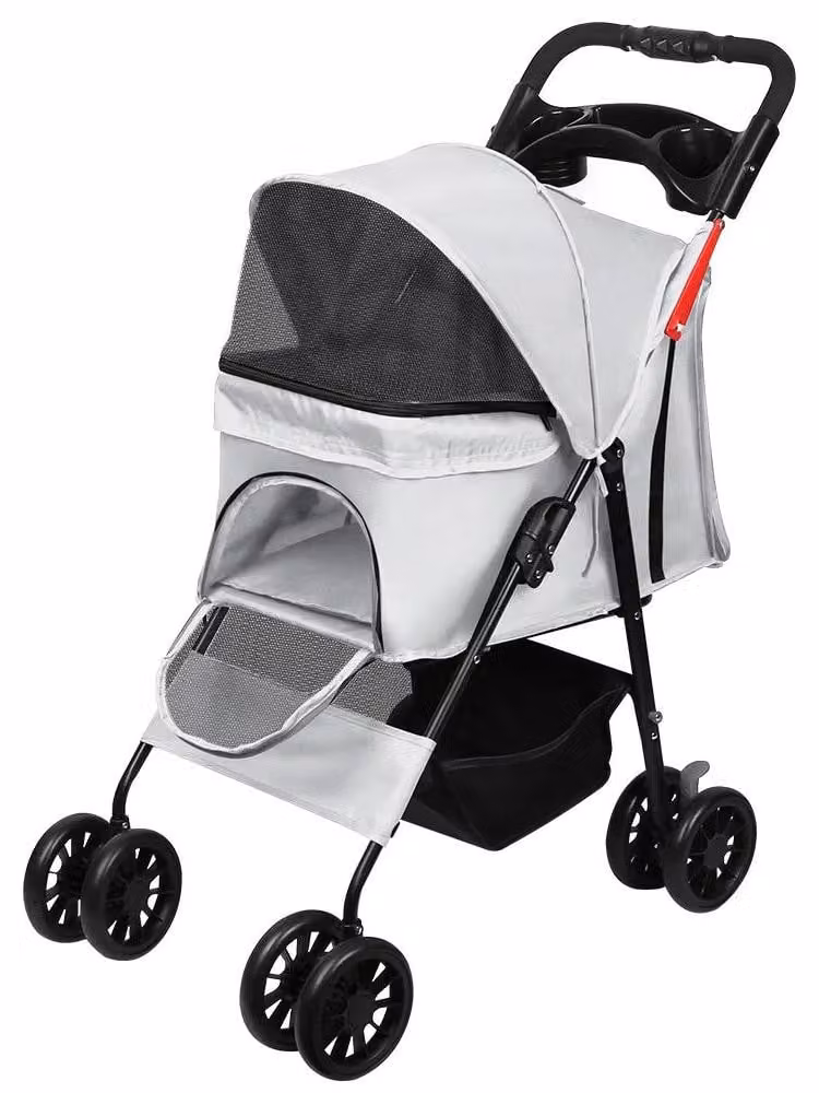 Passeggino per cani - Carrello per animali domestici - Pieghevole - Tessuto Oxford 300D impermeabile - 4 ruote - 61 x 48 x 99 cm - Grigio