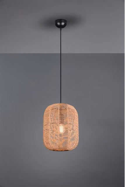 Lampada a sospensione Runa Trio Leuchten in rattan e metallo, forma rotonda, disponibile in beige o marrone, Ø 35 cm