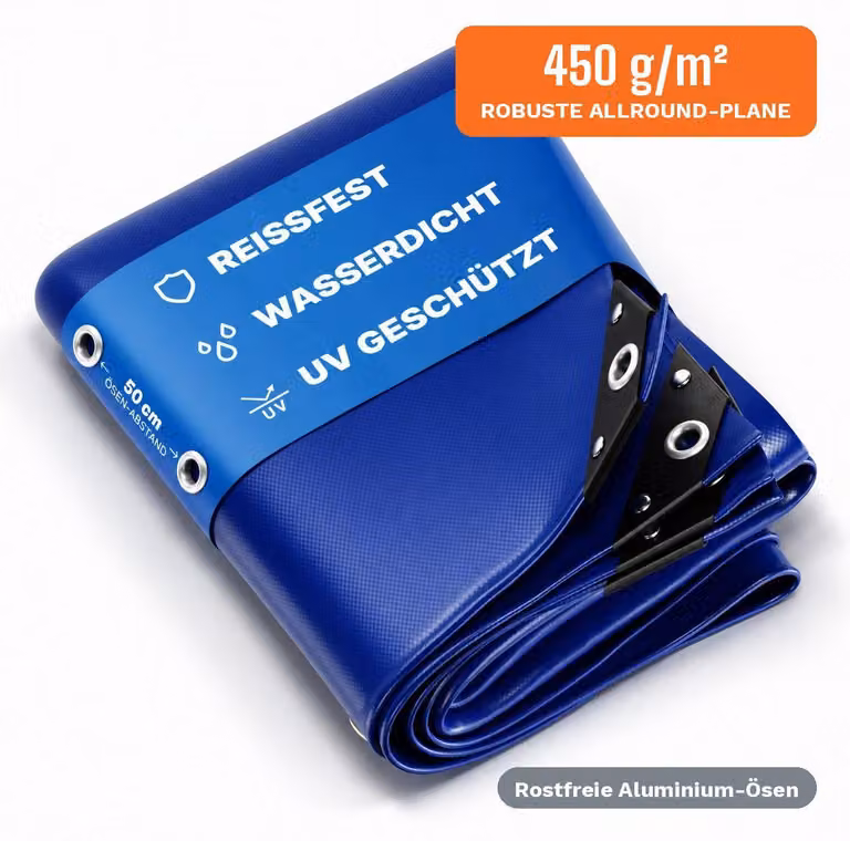 Telo 3x3 m (9 m²) Blu – Telone camion 450 g/m², impermeabile, resistente ai raggi UV, occhielli
