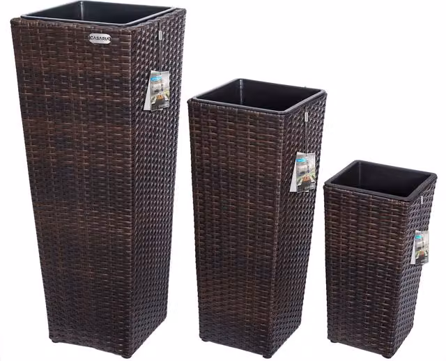 Set di 3 fioriere DEUBA in polyrattan marrone con struttura in acciaio e plastica