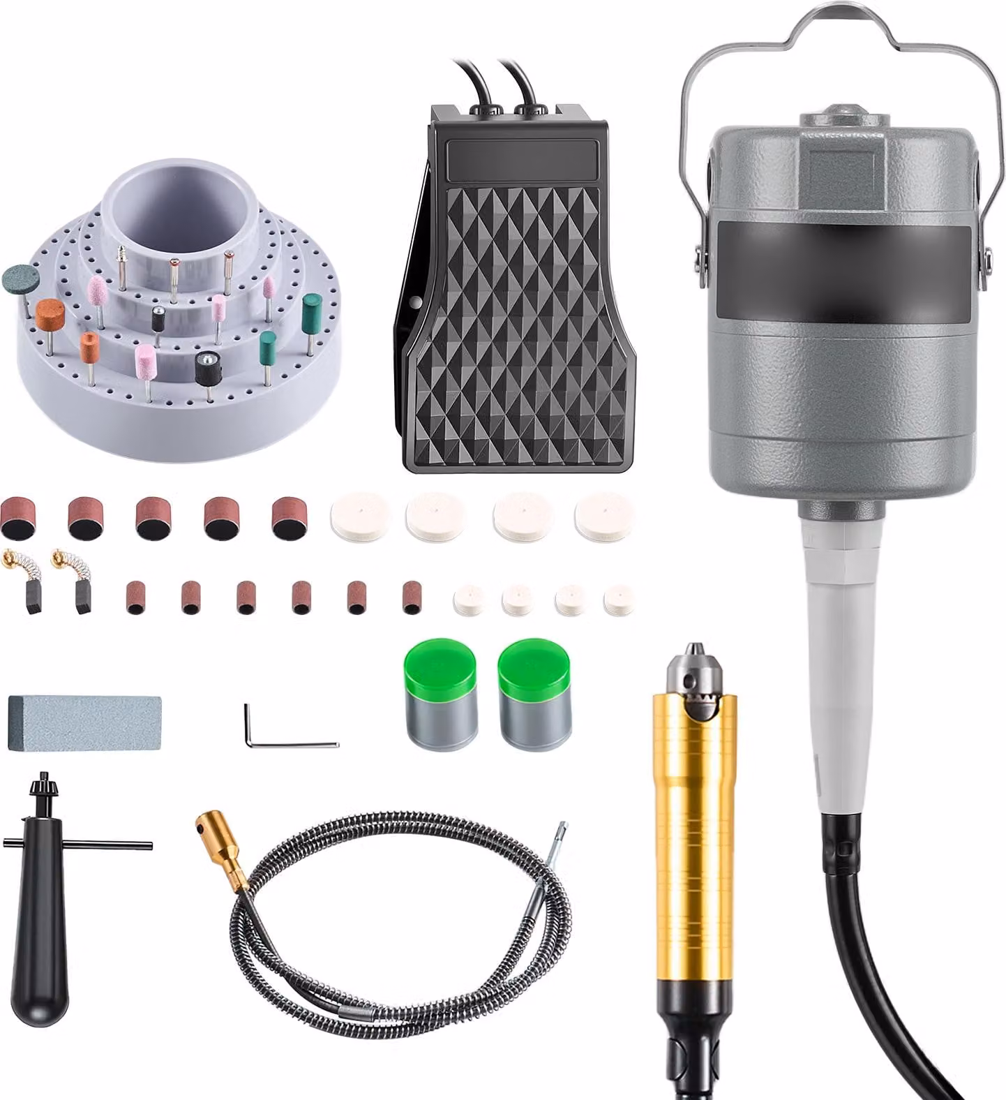 SucceBuy Utensile elettrico rotante, 780 W, 25.000 giri/min, utensile rotante con albero flessibile e comando a pedale, motore sospeso con 112 accessori, ideale per levigare, lucidare e tagliare