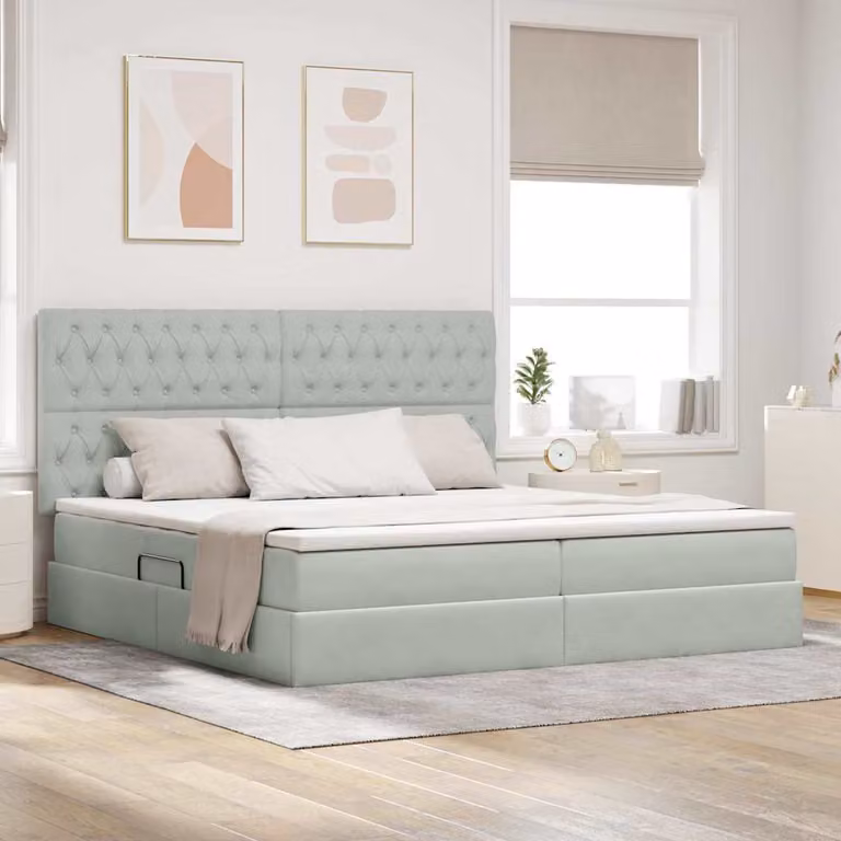 Letto con contenitore e materasso vidaXL Grigio, moderno, con base a sollevamento, illuminazione sottostante e porta di ricarica USB, L/P: 200 x 200 cm