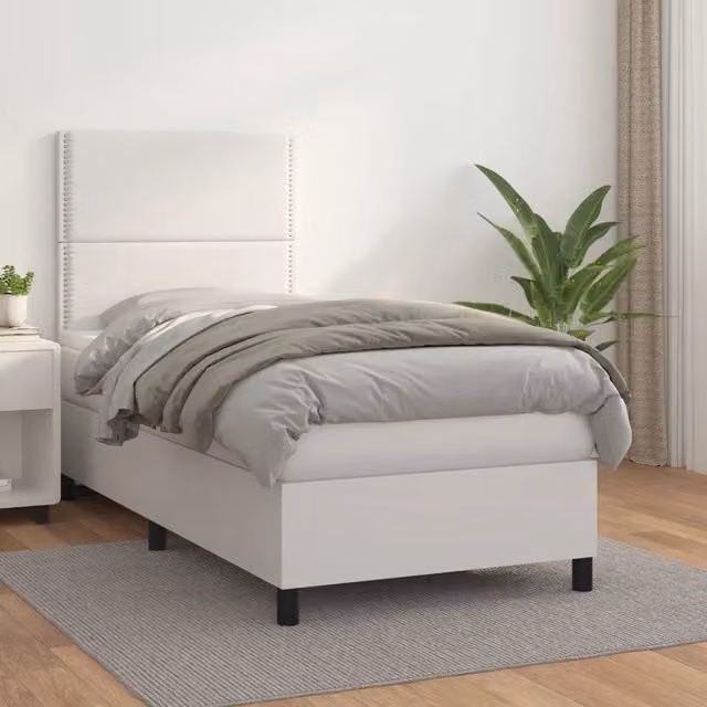Letto con Giroletto a Molle e Materasso Ibrido vidaXL in Similpelle Bianco L 100 cm x P 200 cm x H 40 cm