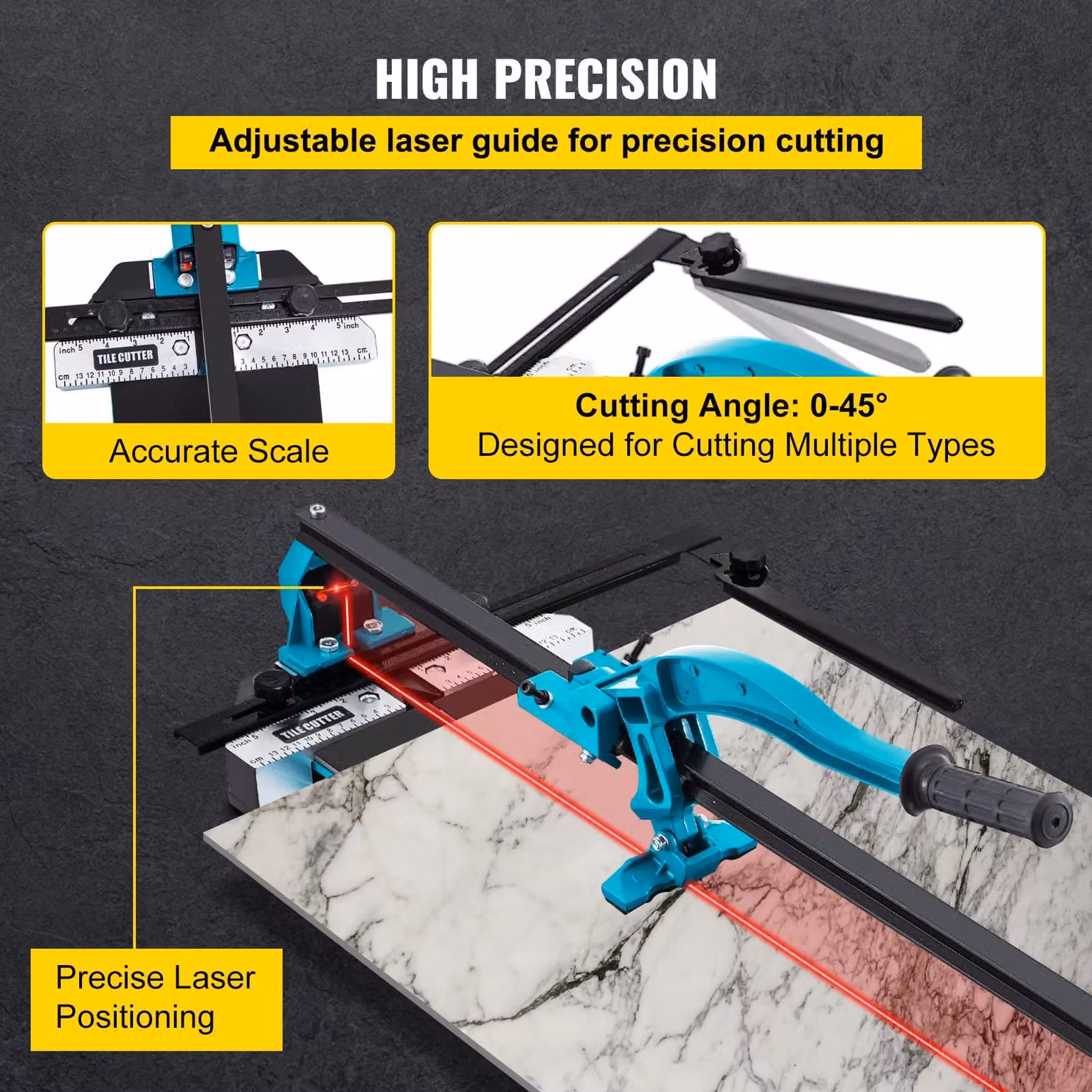 Tagliapiastrelle, posizionamento laser, utensile manuale professionale, 47 pollici con supporto