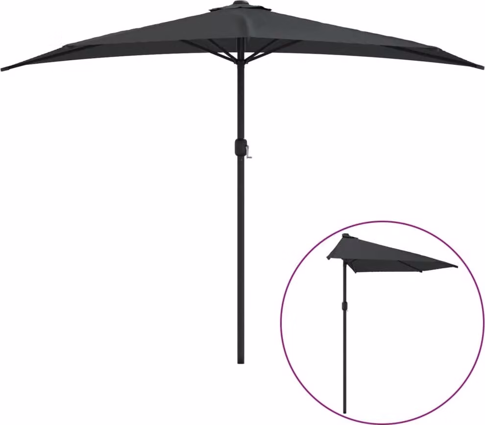 vidaXL Ombrellone da balcone con palo in alluminio antracite 300x155 cm semicircolare