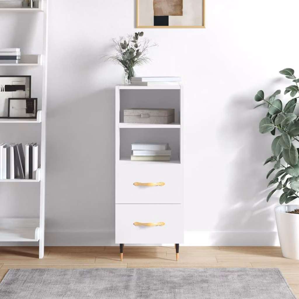Credenza moderna vidaXL in legno bianco lucido, sospesa a parete, L: 34,5 cm, P: 34 cm, H: 90 cm