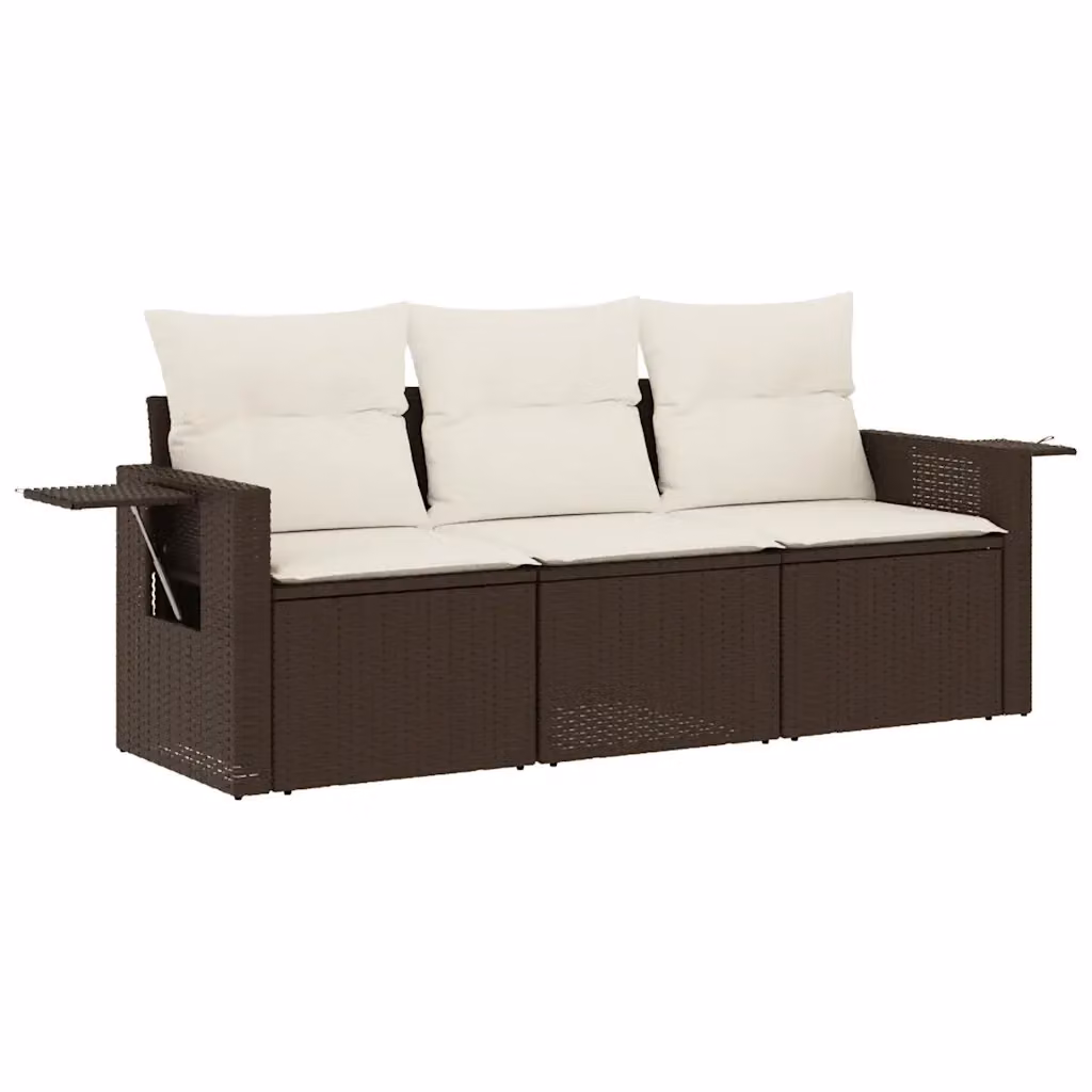Set Divano da Giardino vidaXL 3 pz in Polyrattan Marrone con Cuscini e Tavolino – 2
