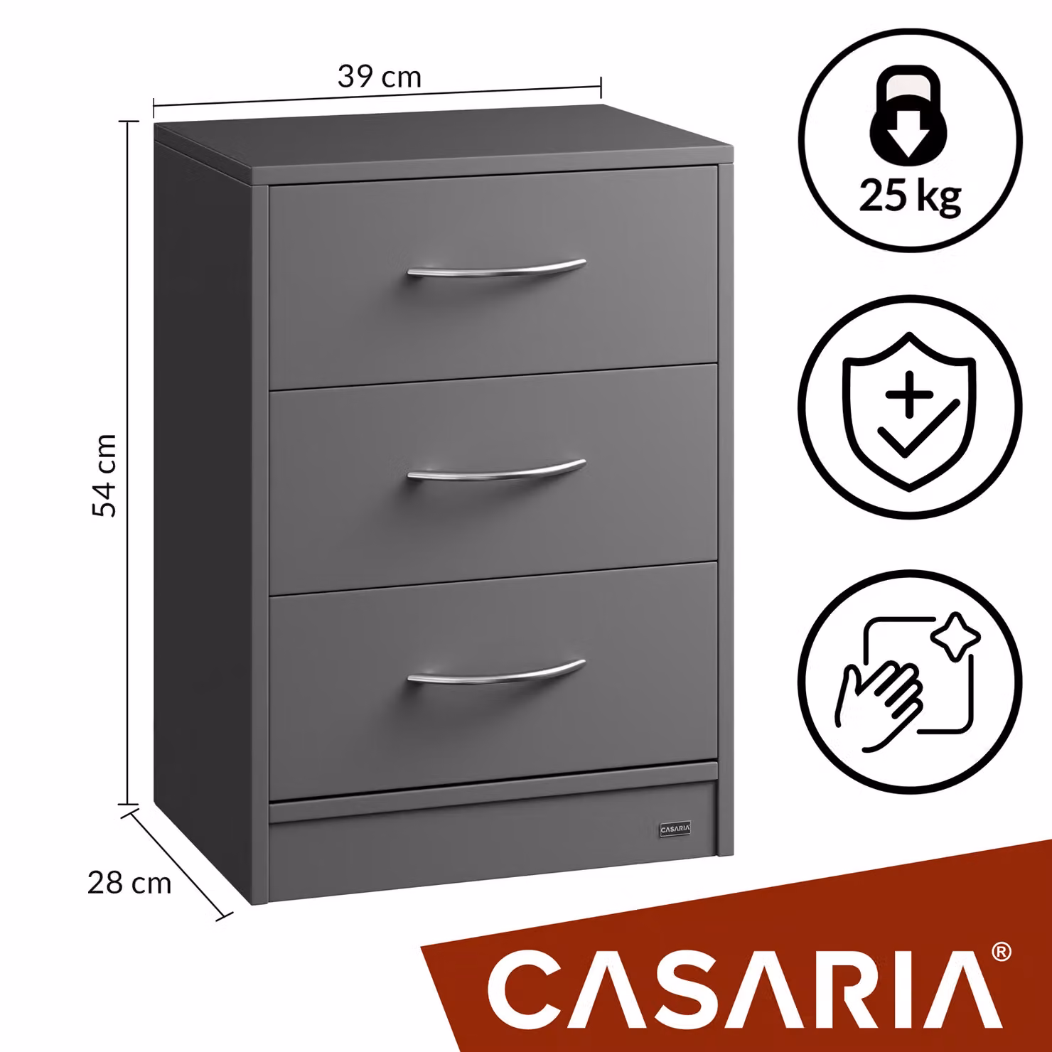 Comodino CASARIA Eloise antracite con illuminazione LED integrata L: 54 cm, P: 39 cm, H: 28 cm – 2