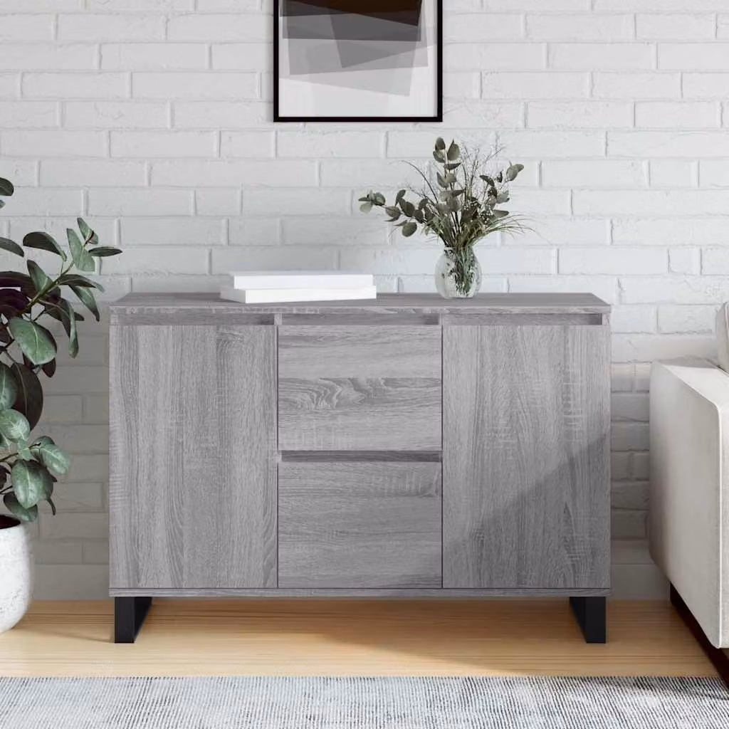 Credenza moderna vidaXL in legno multistrato e metallo, Grigio Sonoma, L: 101,5 cm, P: 35 cm, H: 70 cm