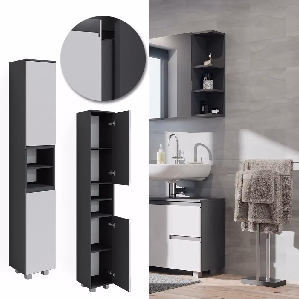 Mobile bagno alto Vicco J-Shape bianco moderno con ante a battente e ripiani interni L: 30 cm, H: 190 cm – 2