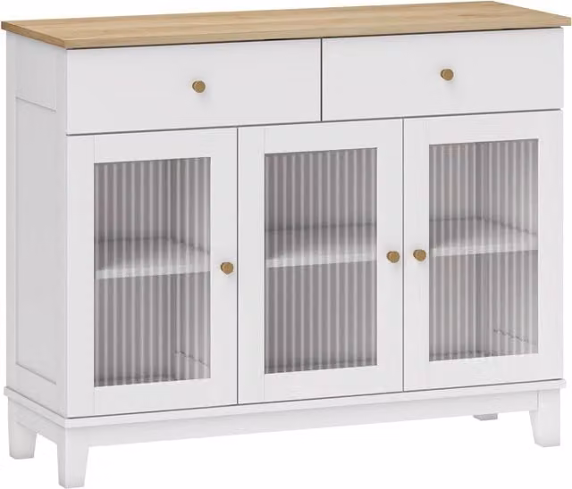 Credenza Buffet Moderno Giordanoshop con Ante in Vetro Bianco e Rovere L: 100 cm, P: 35 cm, H: 80.3 cm