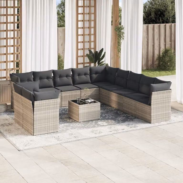 Maison Exclusive - Set divani da giardino 12 pezzi con cuscini in polyrattan grigio chiaro