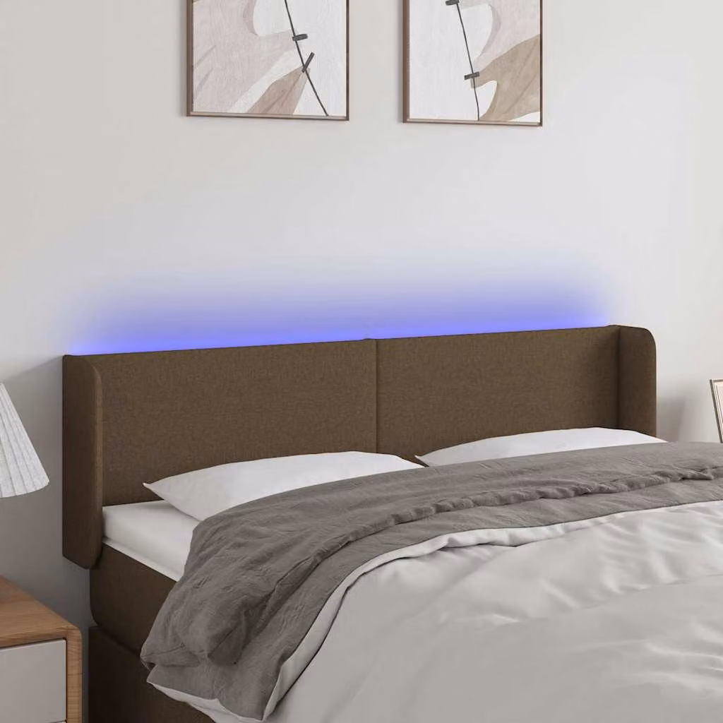 Testiera per letto con illuminazione LED e porta di ricarica USB vidaXL in tessuto marrone scuro L: 147 cm, P: 16 cm, H: 78-88 cm