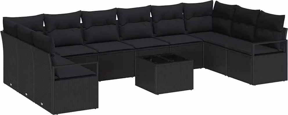 Set di divani con cuscino 11 pcs Nero polyrattan
