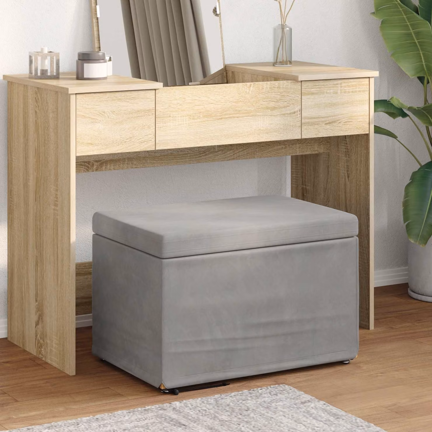 Pouf vidaXL in velluto grigio con struttura in legno, L 61 x P 41 x H 40 cm