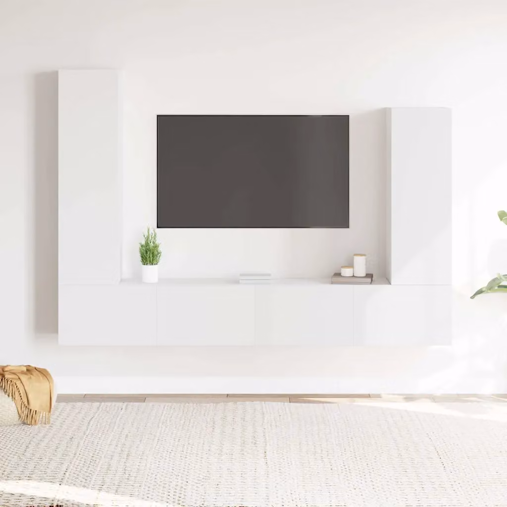 Set di mobili porta TV da 4 pezzi vidaXL in legno e MDF bianco opaco per soggiorno