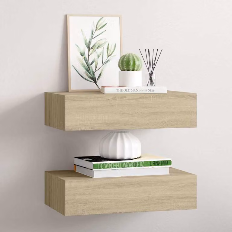 Set di 2 Scaffali con Cassetti da Parete vidaXL in MDF e Metallo, Colore Marrone, L 40 x P 23,5 x H 10 cm