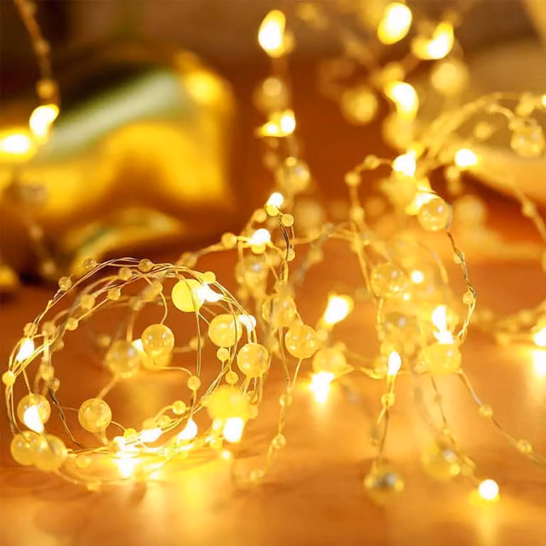 Catena luminosa a LED, lunghezza 3 metri, 30 LED bianco caldo, alimentazione a batteria, luce continua