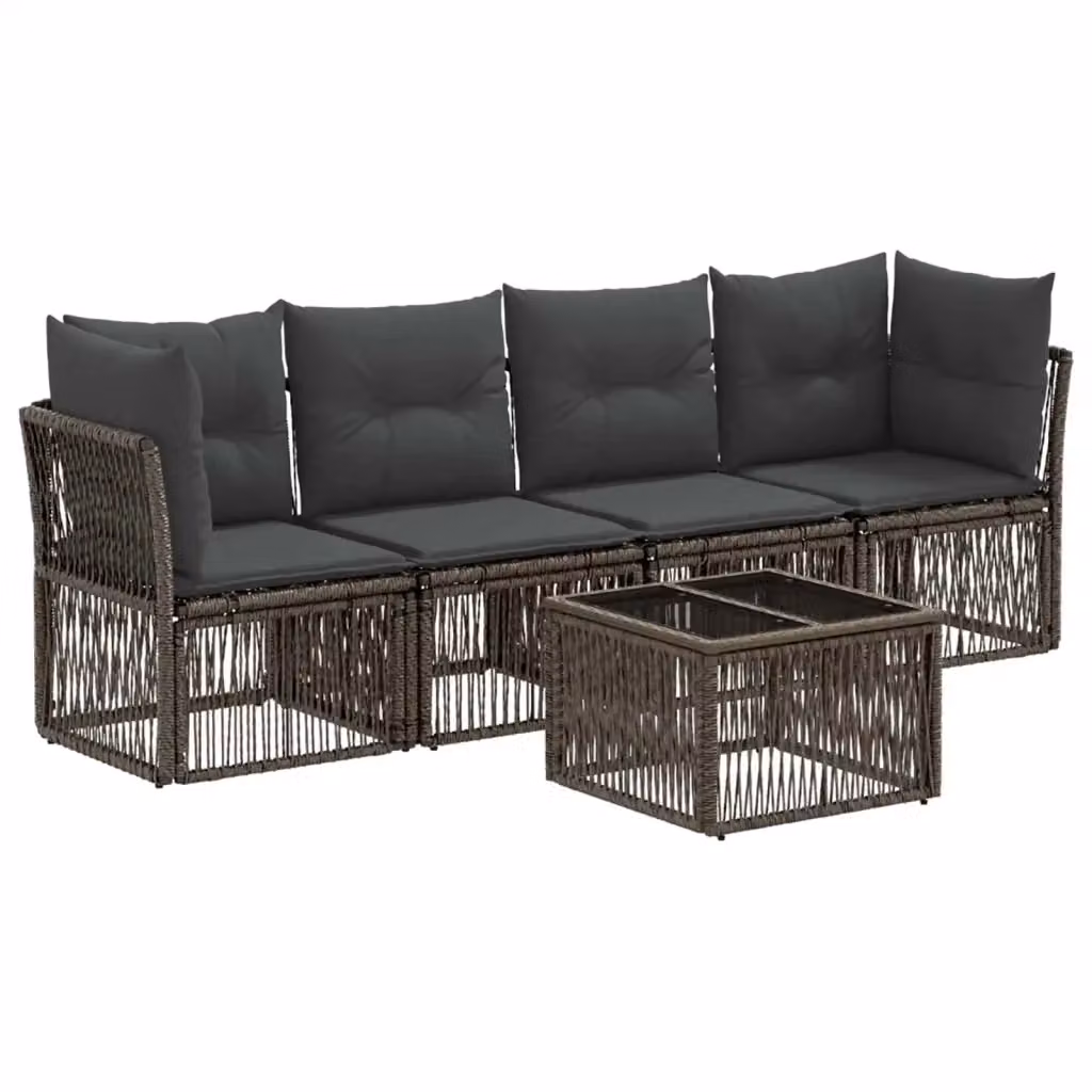 Set Divano da Giardino a L con Tavolino vidaXL, 5 Pezzi in Polyrattan Grigio con Cuscini Imbottiti e Struttura in Acciaio – 2