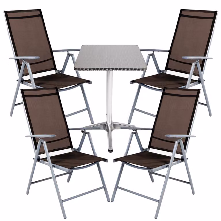 Set da tavolo da bistrot, 5 pezzi, in alluminio - tessuto/marrone cioccolato
