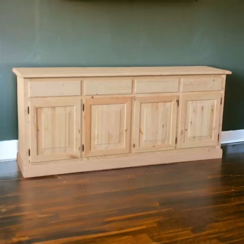 Credenza Mobili 2G in legno massello di pino grezzo con 4 porte e 4 cassetti L: 195 cm, P: 45 cm, H: 85 cm – 3