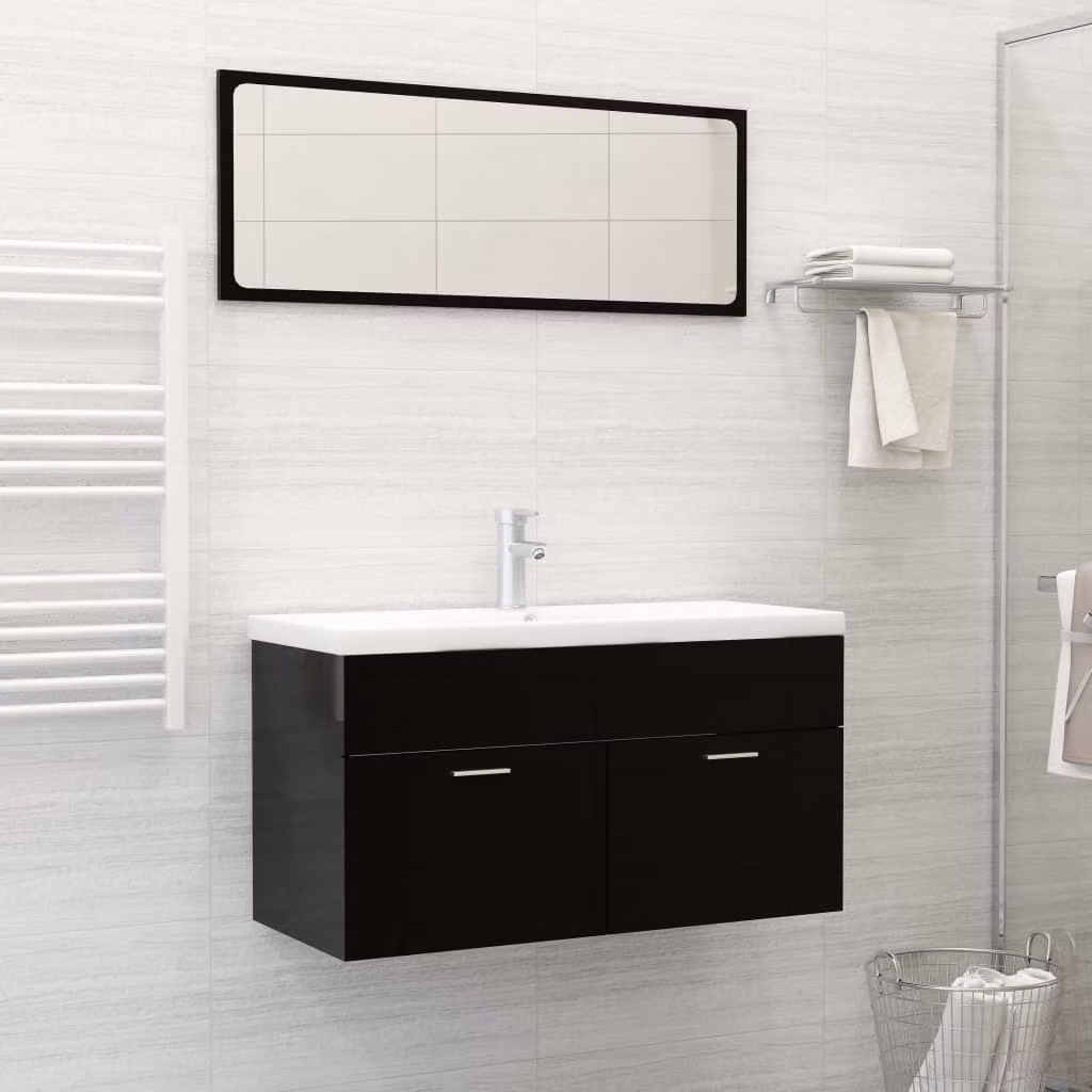 The Living Store Lavabo da incasso con rubinetto 91x39x18 cm in Vetroceramica bianca