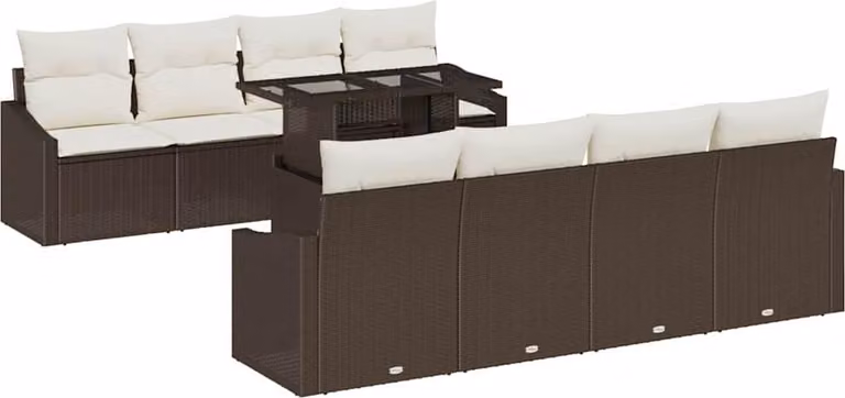 Set Divano da Giardino con cuscino 9 pcs Marrone polyrattan