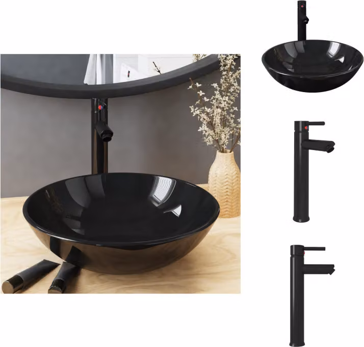 vidaXL Set di lavabo con rubinetto e scarico in vetro temperato trasparente - Lavabo da bagno