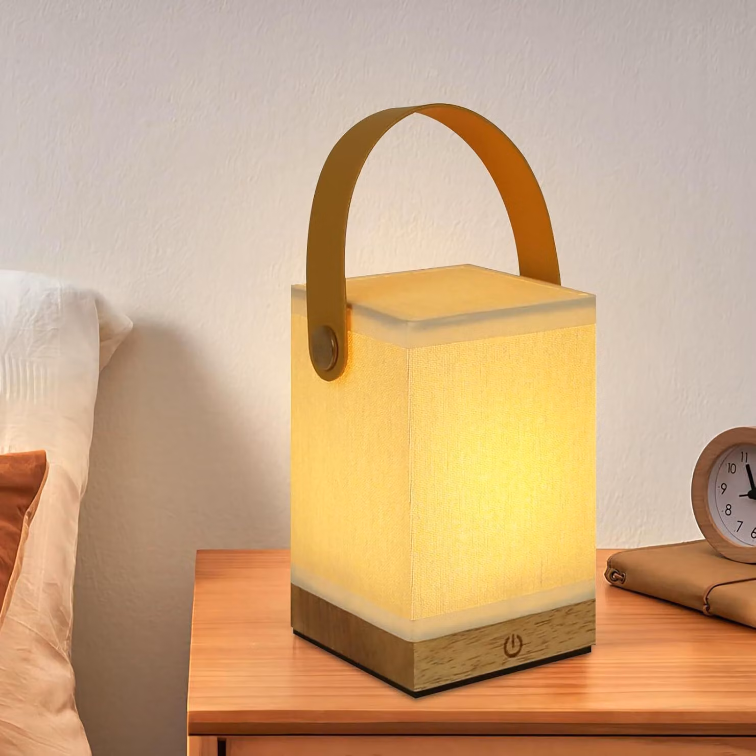 ZMH LED Lampada da comodino Lampada da tavolo touch dimmerabile Soggiorno - Lampada da tavolo moderna senza fili ricaricabile Lampada da comodino in tessuto di legno Luce notturna vintage