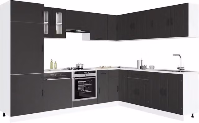 Set di mobili da cucina moderno vidaXL nero con ante a battente in legno e vetro