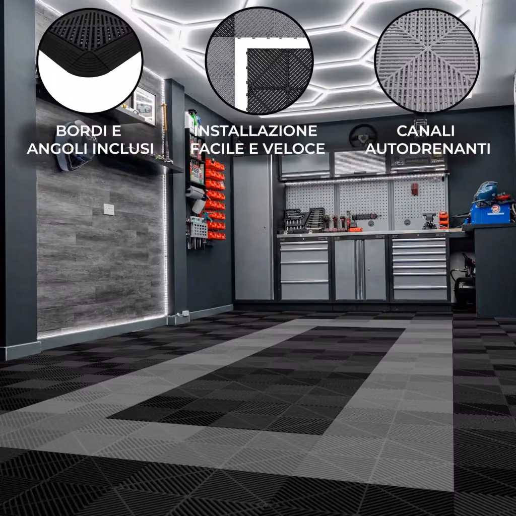 Piastrelle ventilate antiscivolo Monster Shop moderne in plastica multicolore nero e grigio per garage e officine – 2